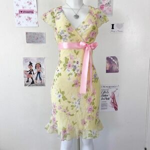 City Triangles Y2K Yellow Floral babydoll Coquette Mini Dress Size 5 — Soft Girl